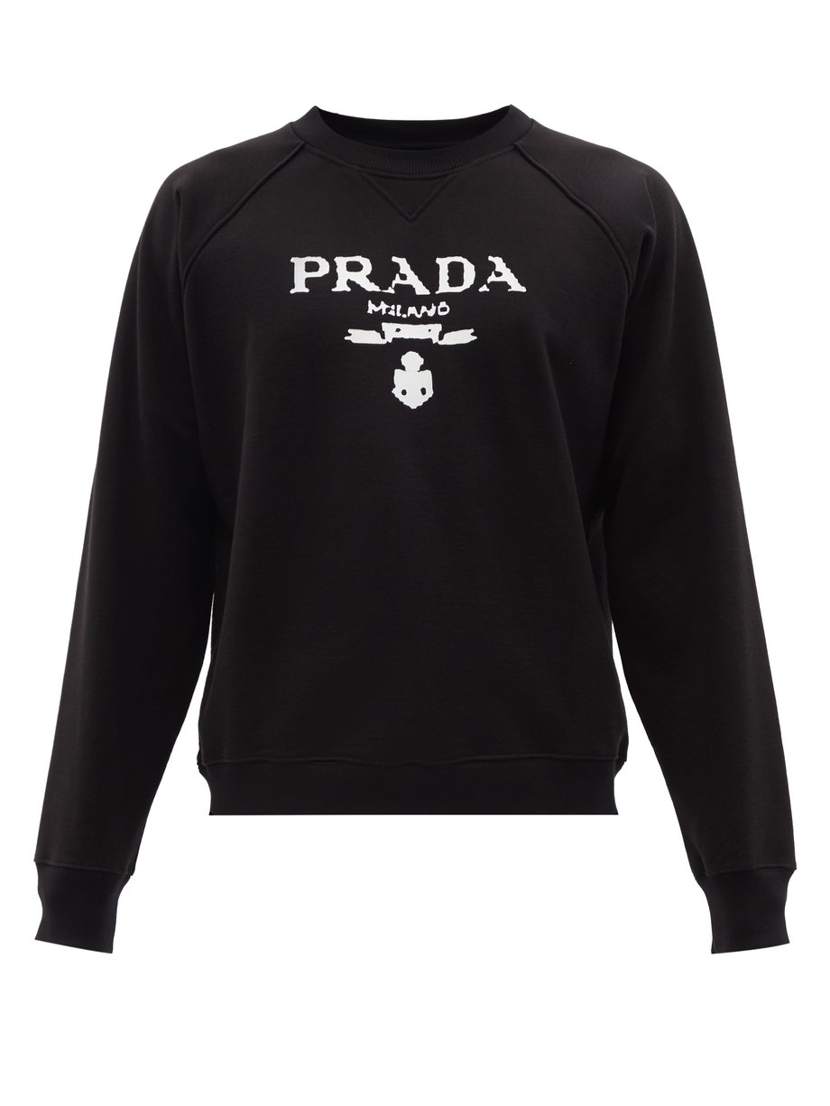 Black Logo-print cotton-jersey sweatshirt | Prada | MATCHESFASHION UK