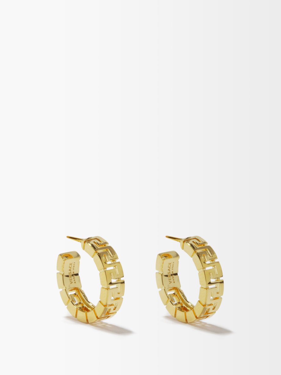 베르사체 귀걸이 Versace Metallic Greca hoop earrings