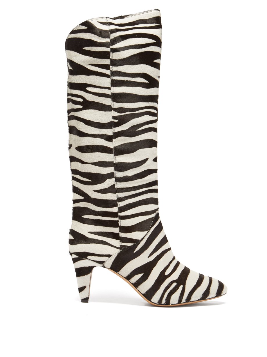 Camille | ISABEL MARANT Laylis zebra-print calf-hair knee-high boots