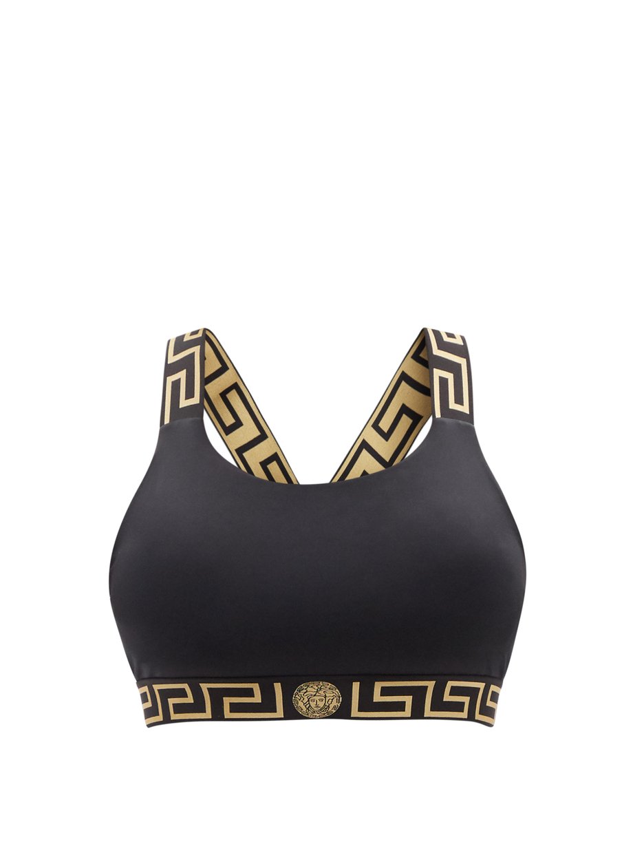 Black Greco-meander jacquard bikini top | Versace | MATCHESFASHION US