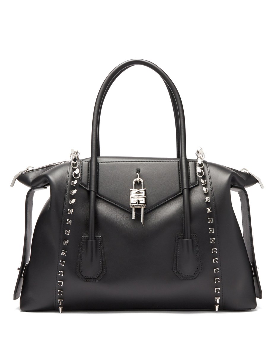 Antigona Lock medium spike-embellished leather bag Black Givenchy ...
