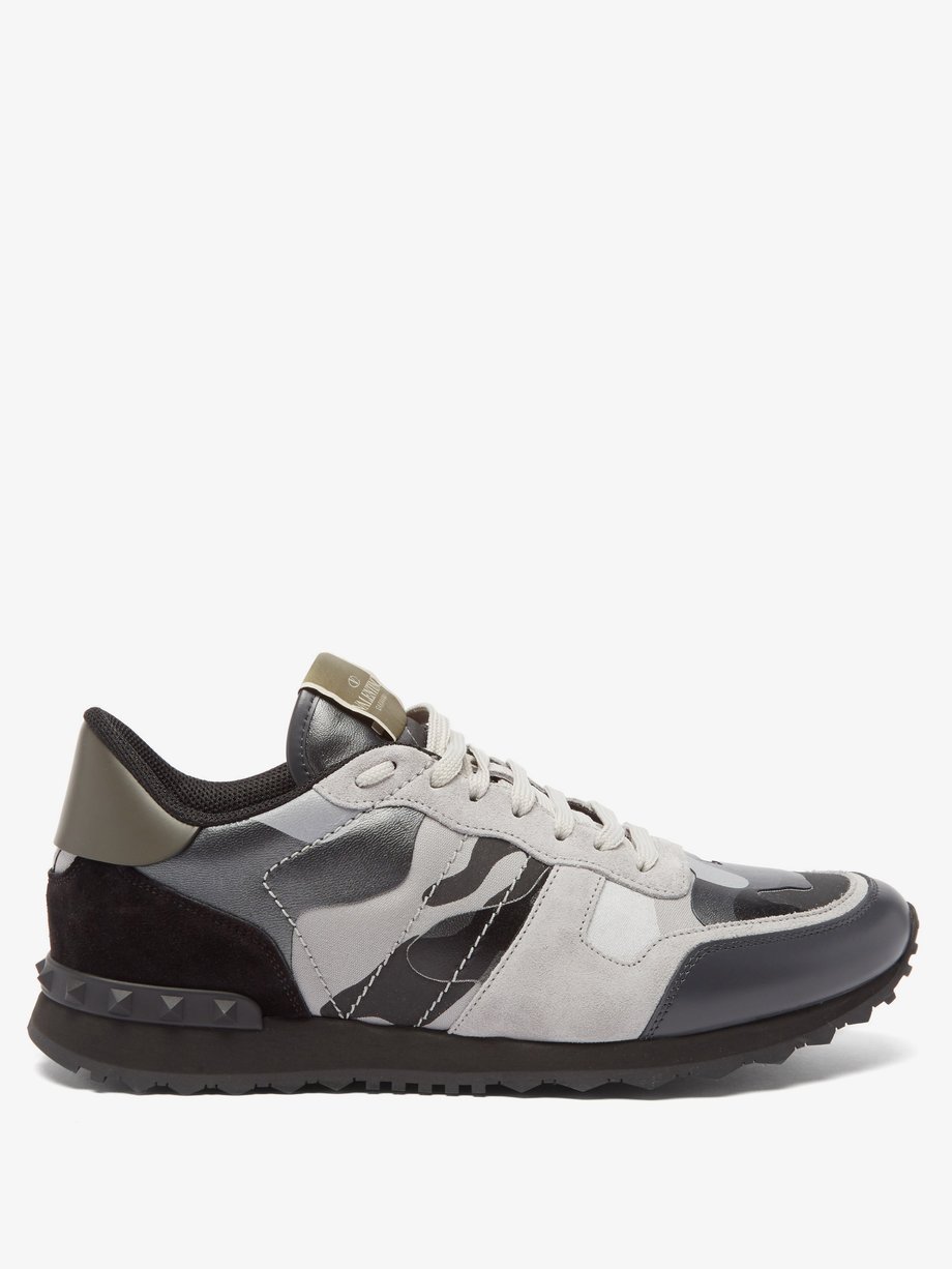 valentino rockstud leather and suede trainers