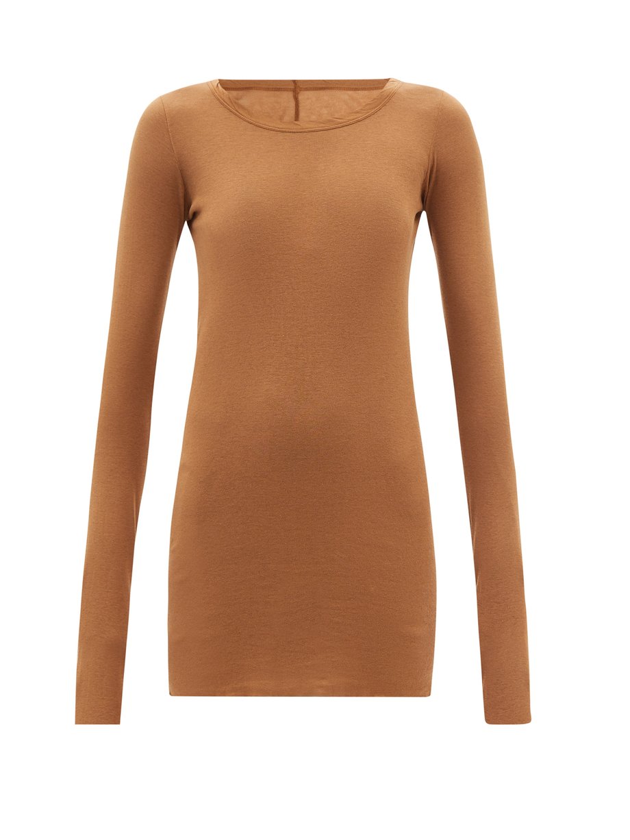 Brown Round-neck cotton-jersey long-sleeved T-shirt | Rick Owens
