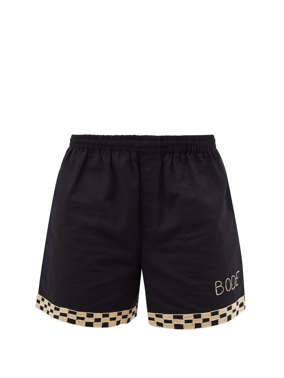 Bode Black Checkerboard-embroidered cotton-canvas shorts | 매치스패션, 모던 ...