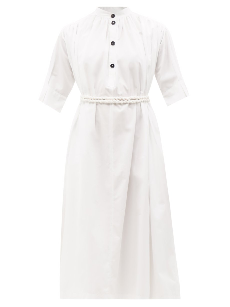 White Gathered belted cotton-poplin shirt dress | Jil Sander ...