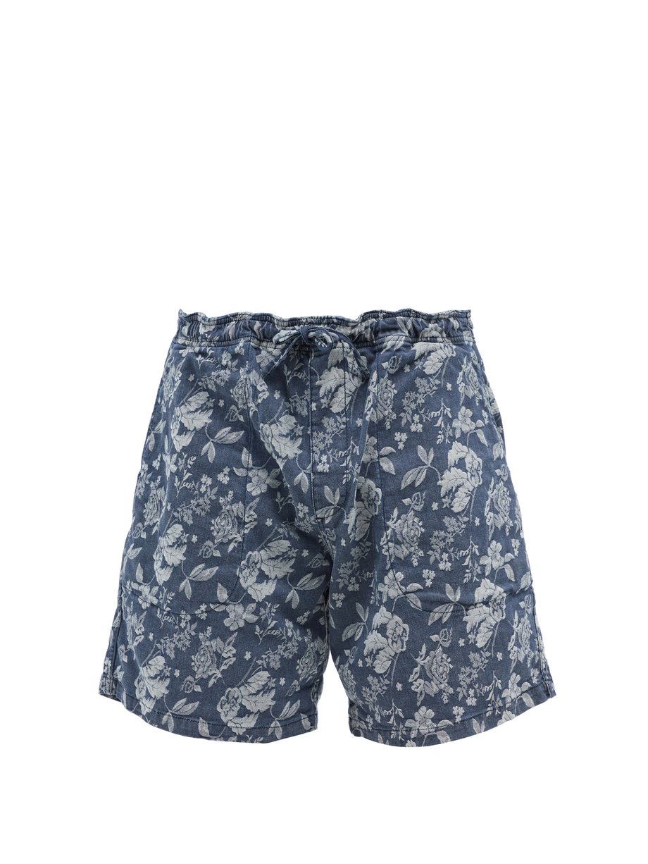 Blue Floral-jacquard denim shorts | YMC | MATCHESFASHION UK