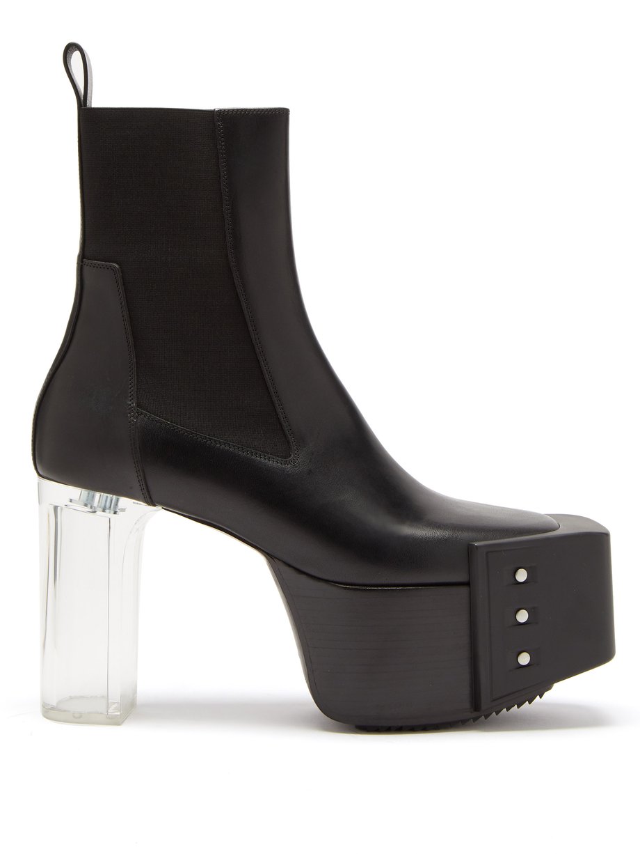 Black Clear-heel bevelled leather platform boots | Rick Owens ...