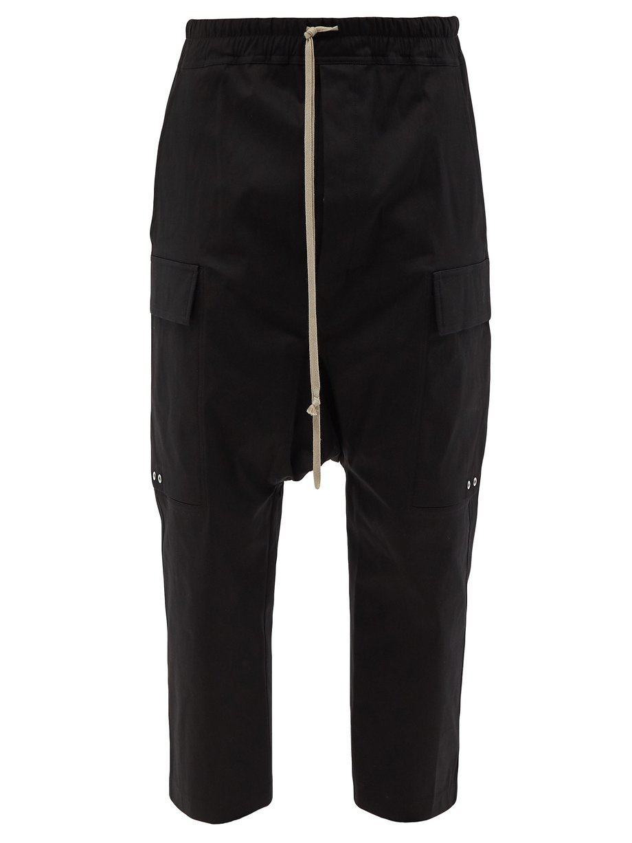 Black Cargo drop-seat cotton-twill trousers | Rick Owens ...