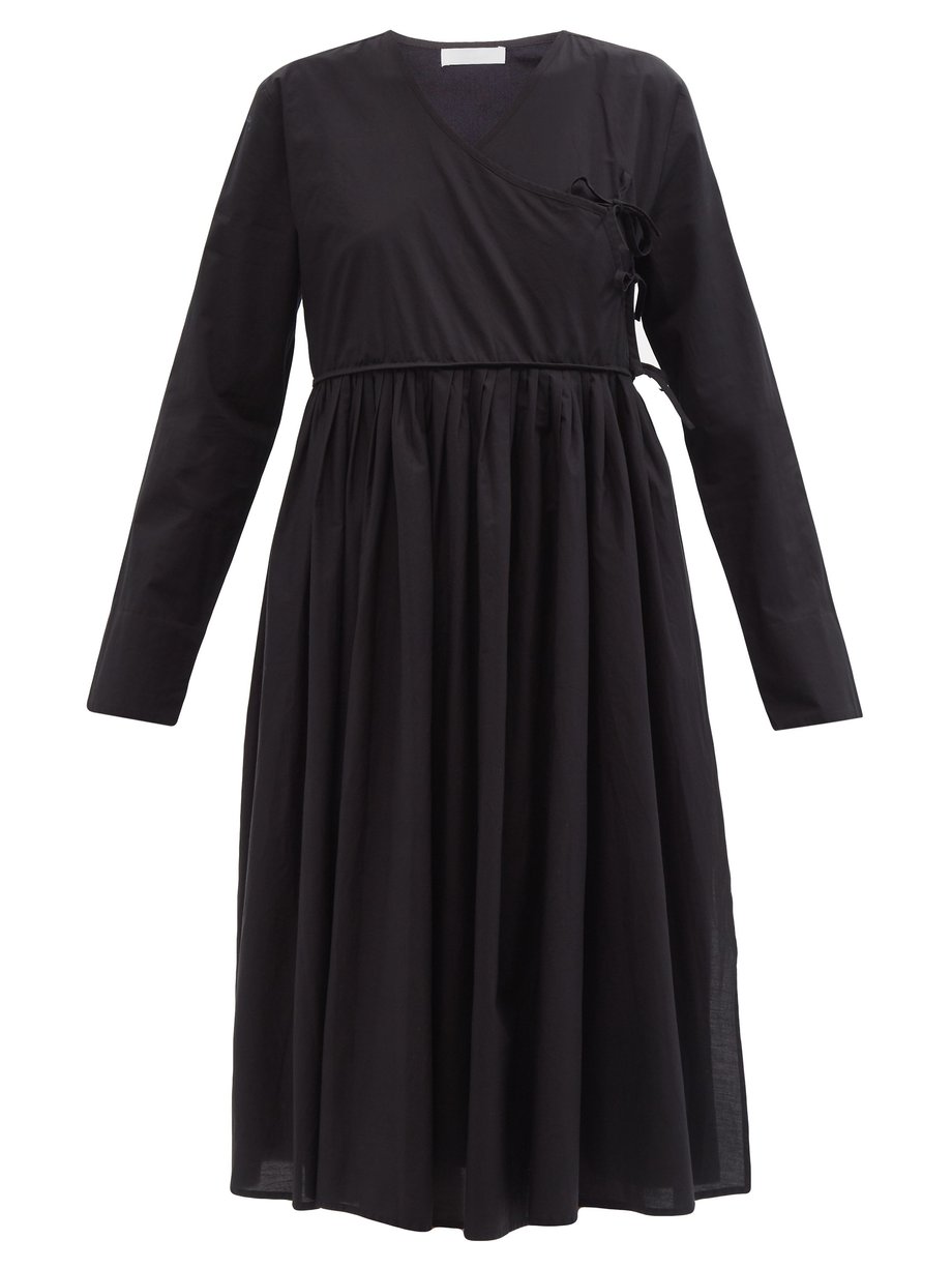 Black Collier cotton-poplin wrap dress | Merlette | MATCHESFASHION US