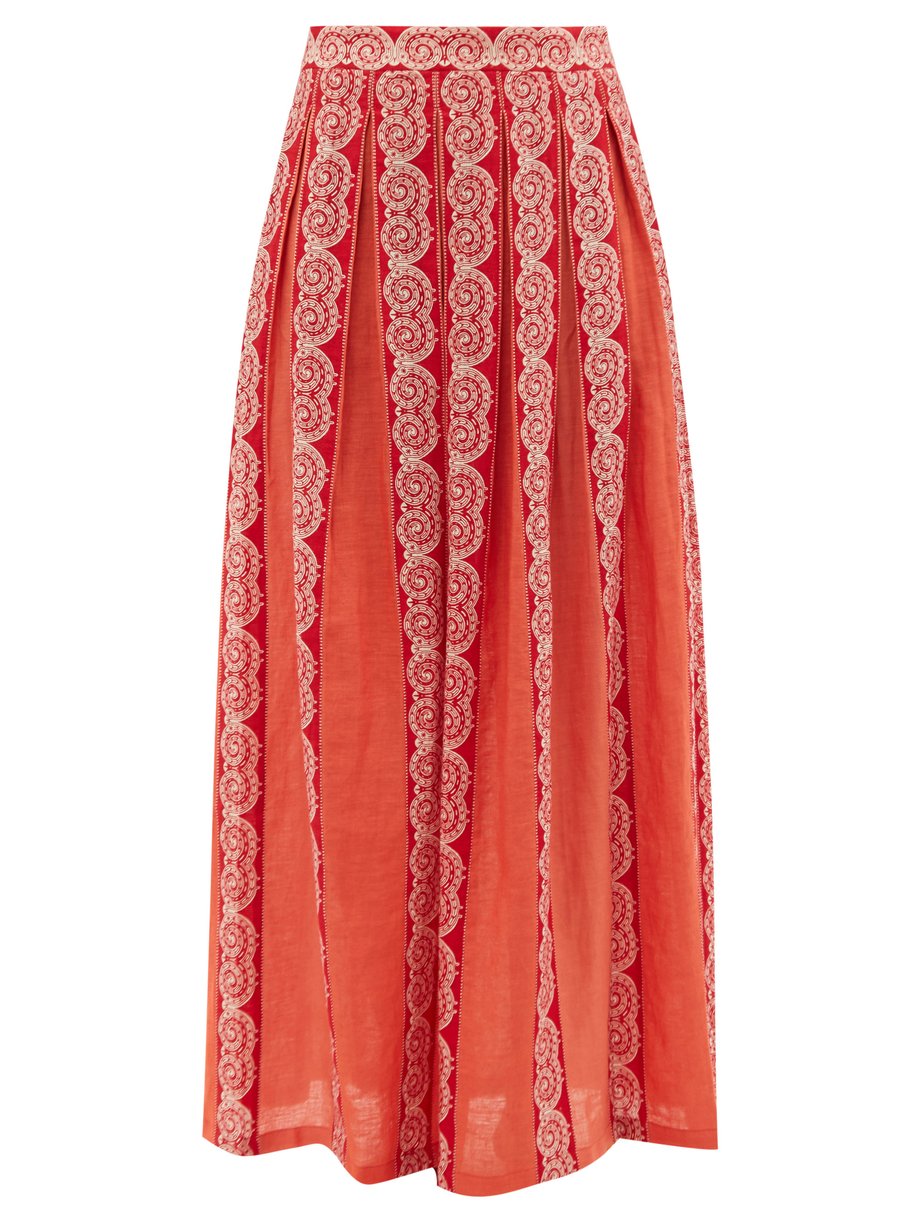 Sophia Calypso printed pleated linen skirt Red Emporio Sirenuse ...