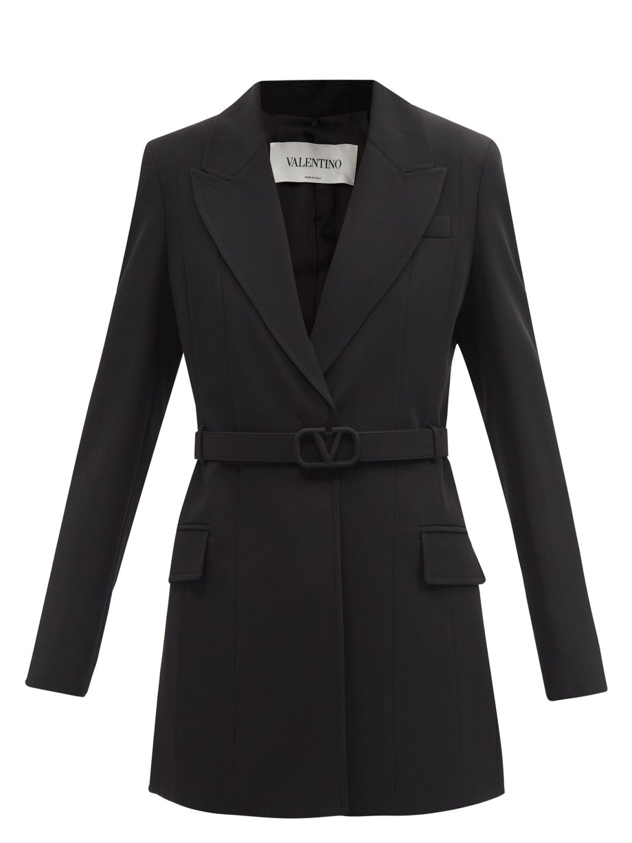 Single-breasted belted wool-gabardine jacket Black Valentino ...