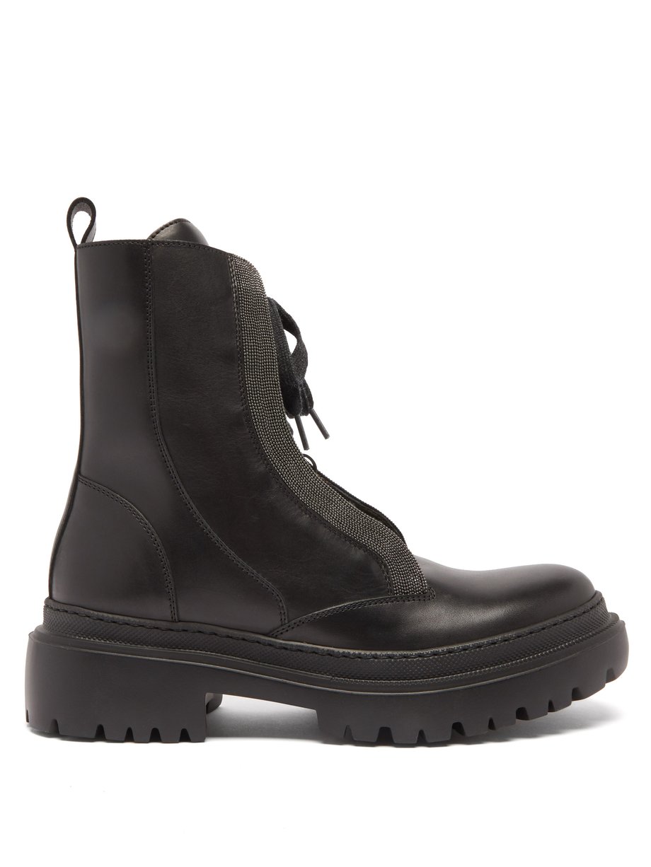 Brunello Cucinelli Black Lace-up leather ankle boots | 매치스패션, 모던 럭셔리 온라인 쇼핑