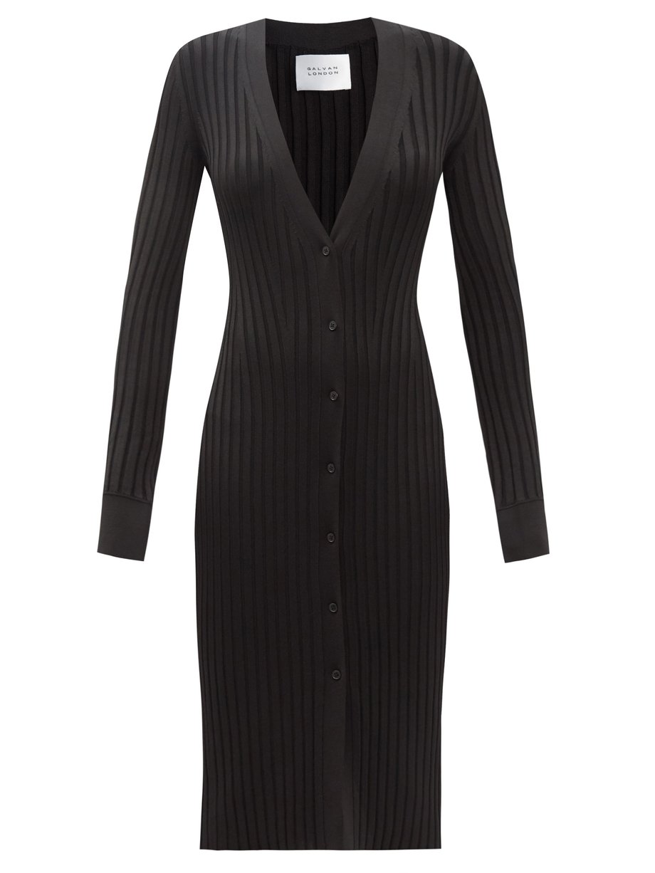 Black Rhea rib-knitted cardigan dress | Galvan | MATCHESFASHION US