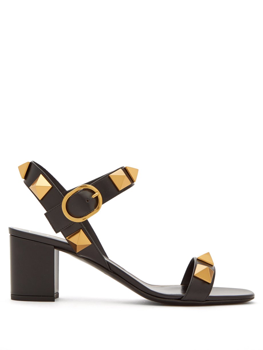 Black Roman Stud block-heel leather sandals | Valentino | MATCHESFASHION US