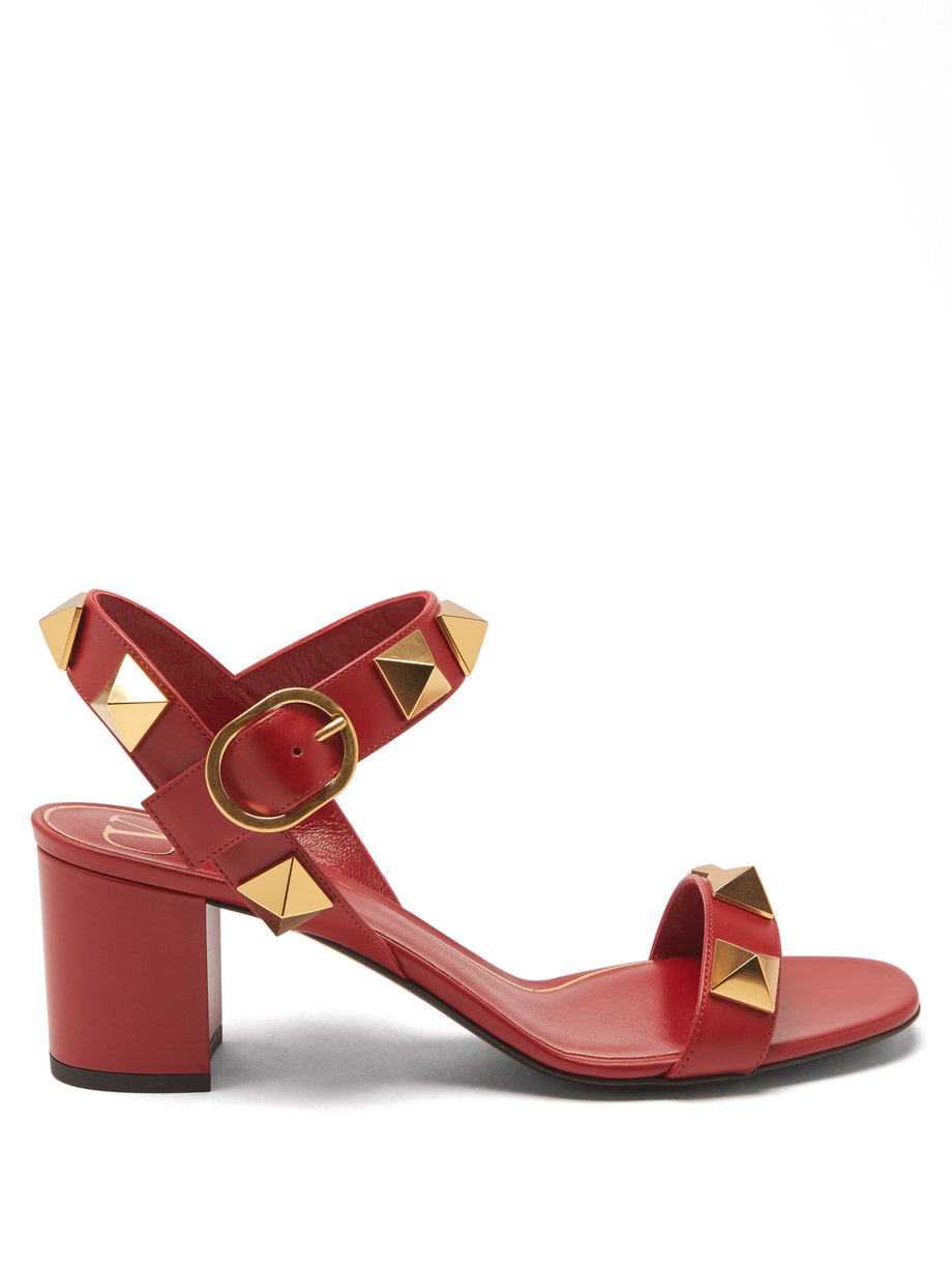 Burgundy Roman Stud flat leather sandals | Valentino | MATCHESFASHION US