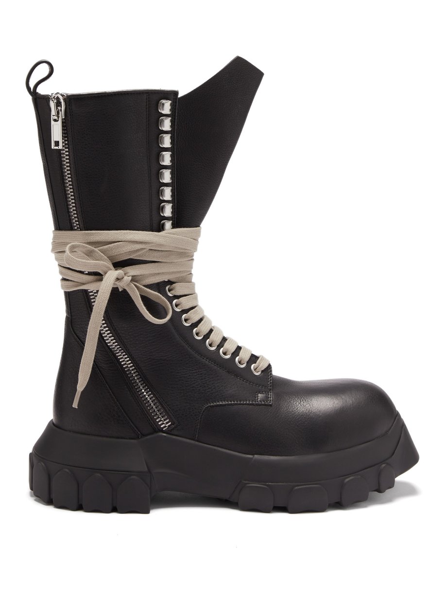 Black Tractor lace-up grained-leather boots | Rick Owens ...