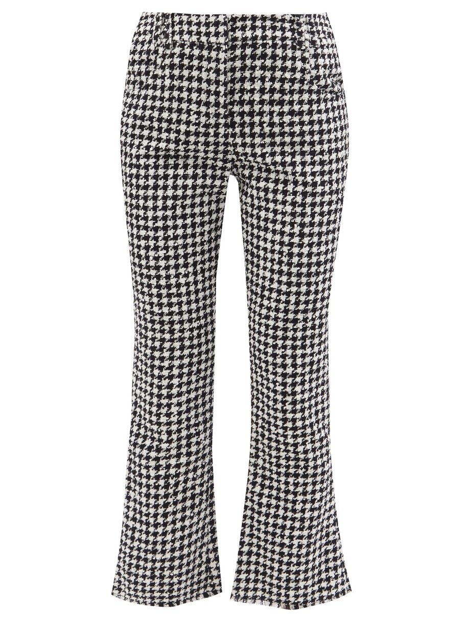 Black Houndstooth-check cotton-blend flared trousers | Balmain ...