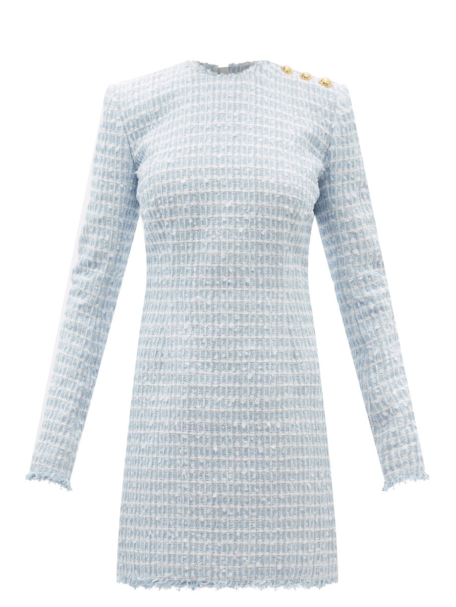 grådig Gå glip af Ledningsevne Blue Check tweed mini dress | Balmain | MATCHESFASHION US