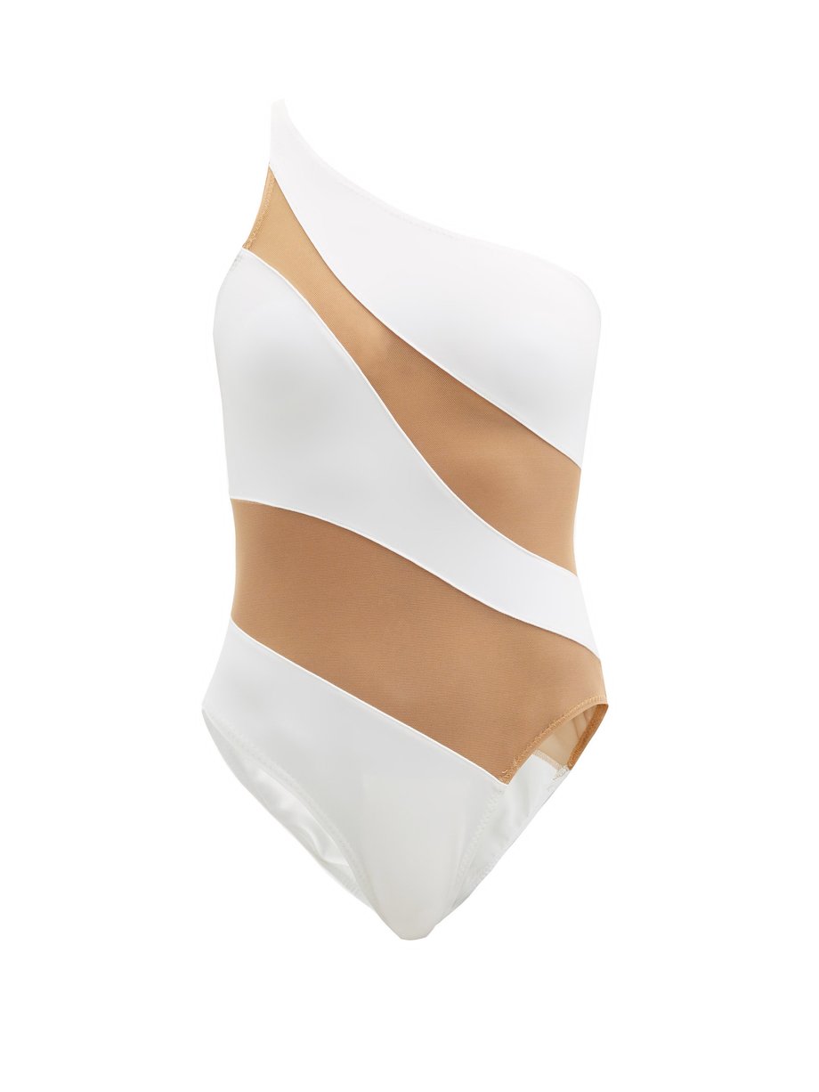 White Mio one-shoulder mesh panelled swimsuit | Norma Kamali ...