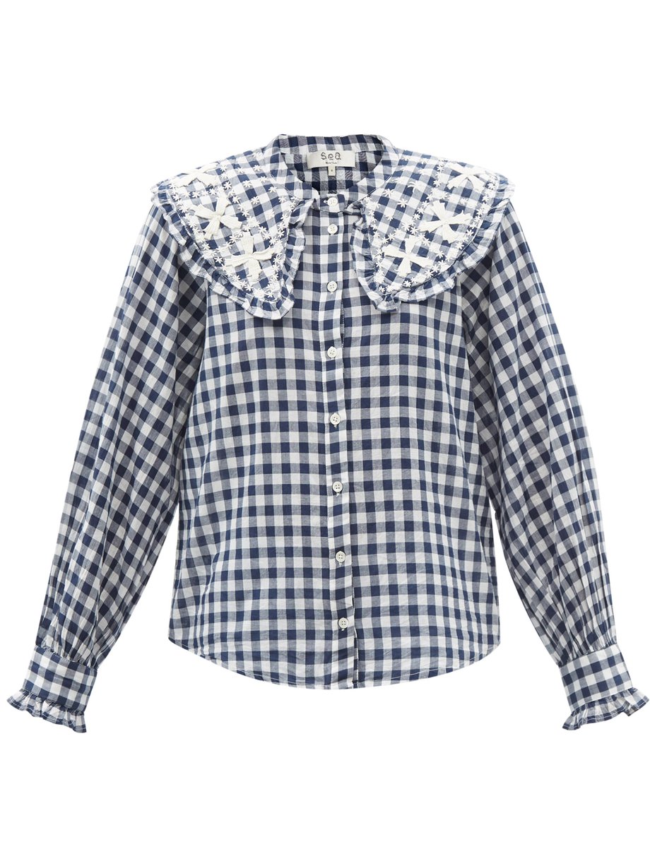 Navy Gina Chelsea-collar gingham cotton blouse | Sea | MATCHESFASHION US