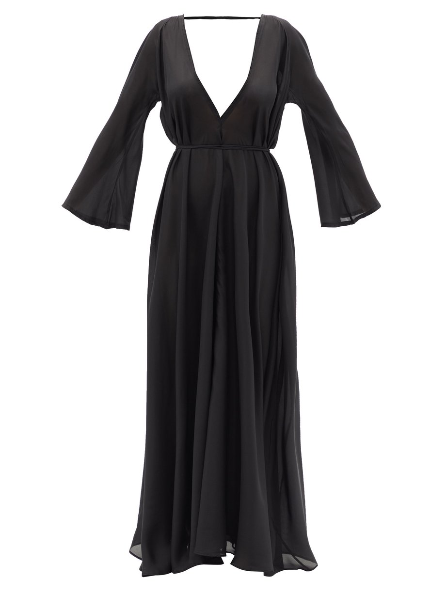 Black Prosperina plunge-neck silk-habotai maxi dress | FIL DE VIE ...