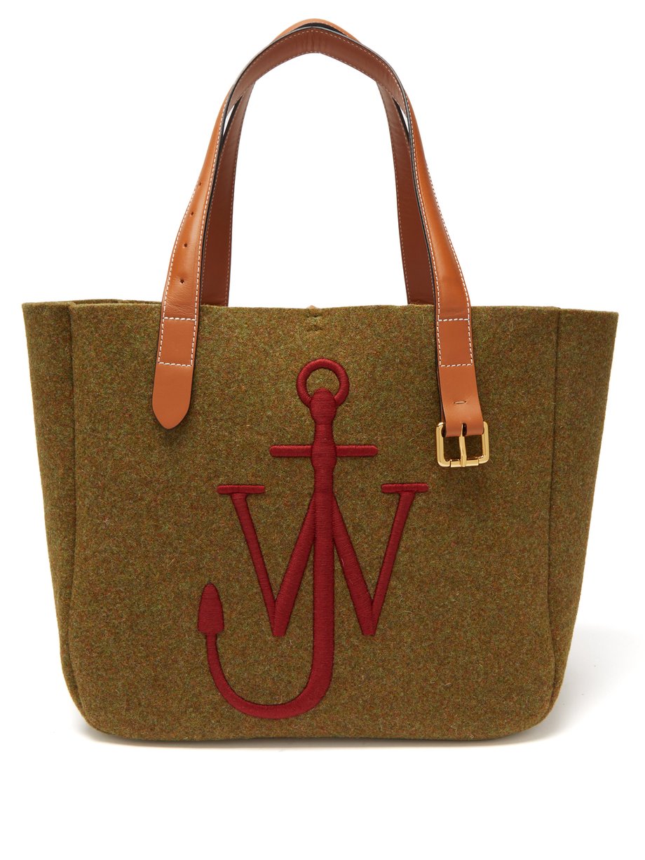 Belt embroidered-anchor felted canvas tote bag Brown JW Anderson ...