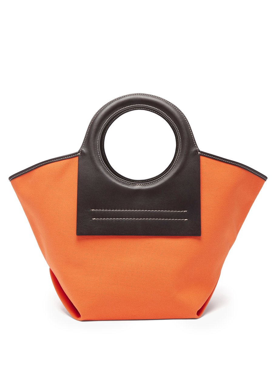 Orange Cala small leather and canvas shoulder bag | Hereu ...