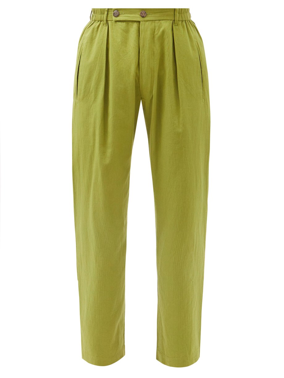 Green Bondi pleated cotton-herringbone trousers | SMR Days ...