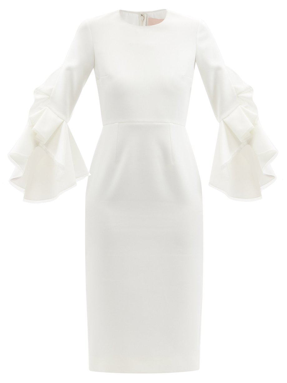 White Camellia ruffle-sleeve crepe midi dress | Roksanda ...