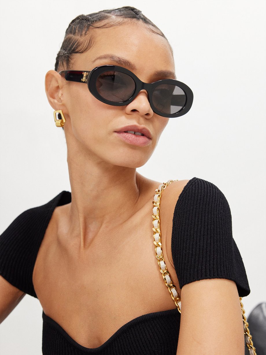 Black Triomphe oval acetate sunglasses | Celine Eyewear | MATCHESFASHION UK