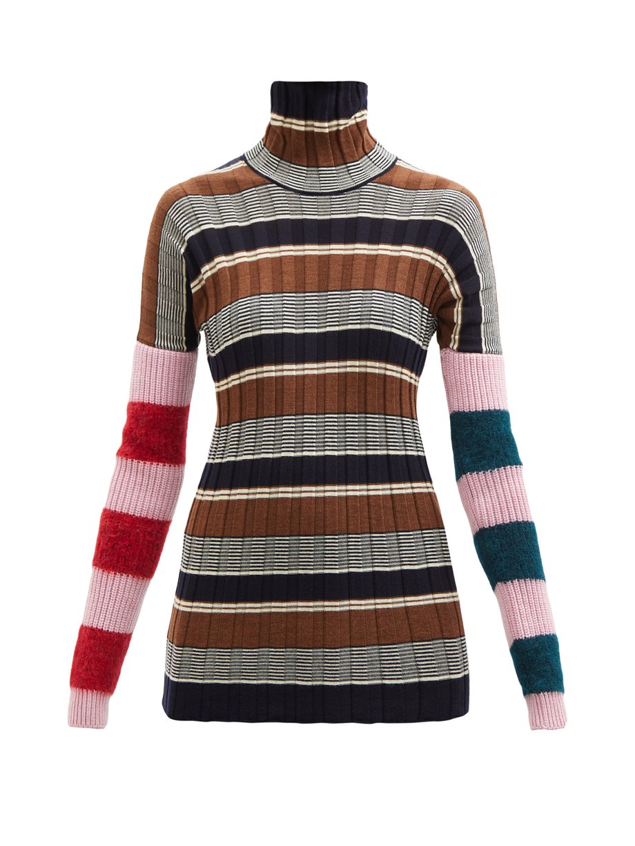 Print Striped virgin wool-blend ribbed sweater | Colville ...