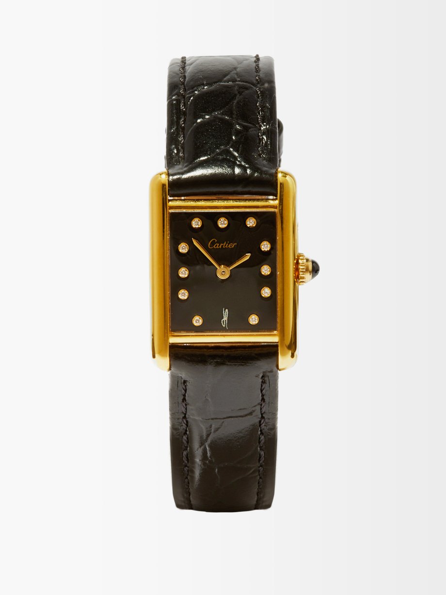 Black Vintage Cartier Tank diamond & gold-vermeil watch | Jacquie Aiche ...