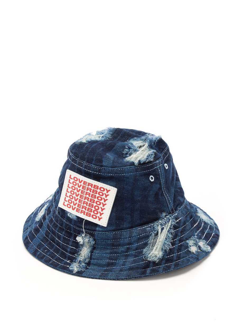 Charles Jeffrey LOVERBOY Navy Logo-patch frayed-denim bucket hat | 매치스패션, 모던 럭셔리 온라인 쇼핑