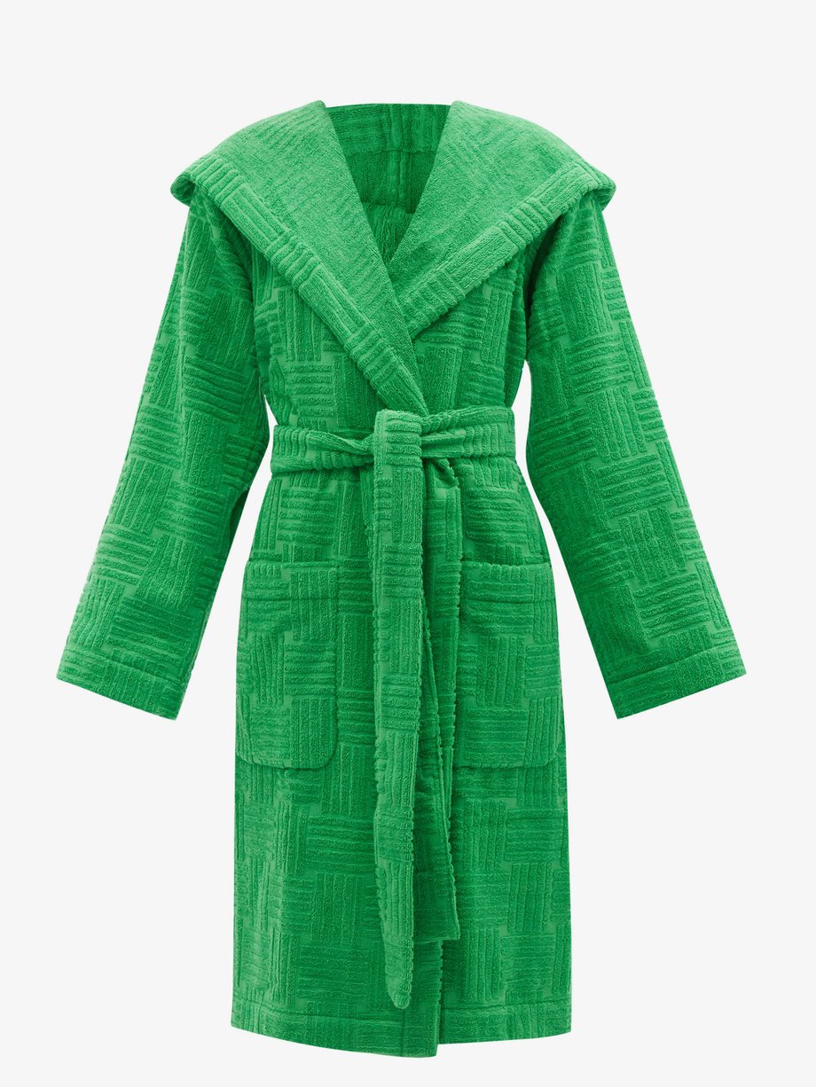 Green Intrecciato-pattern cotton-terry bathrobe | Bottega Veneta ...