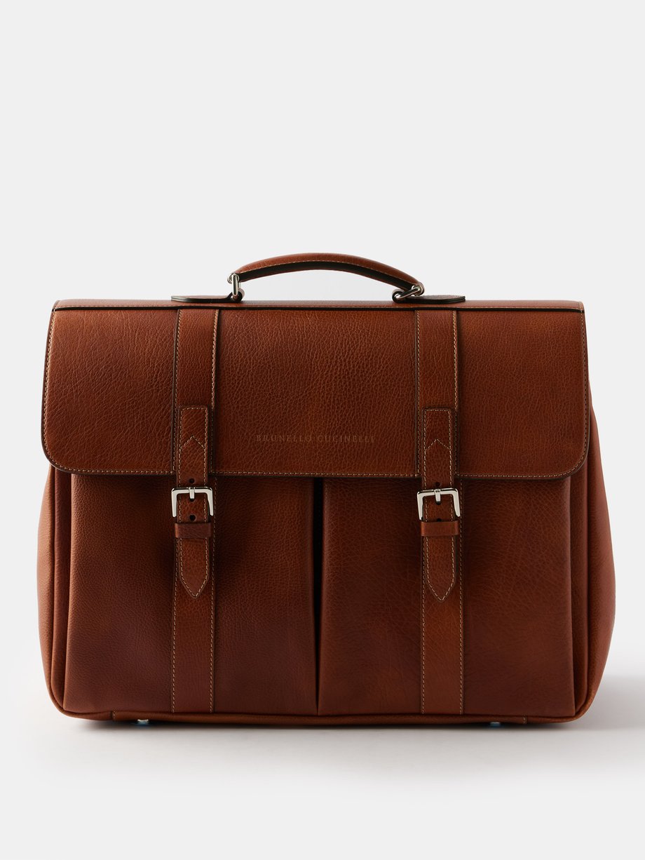 Brown Full-grain leather briefcase | Brunello Cucinelli | MATCHESFASHION US