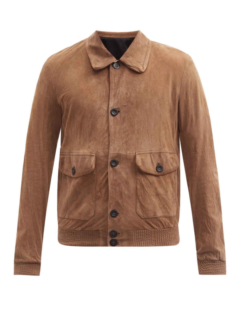 Tan Flap-pocket suede jacket | Giorgio Armani | MATCHESFASHION US