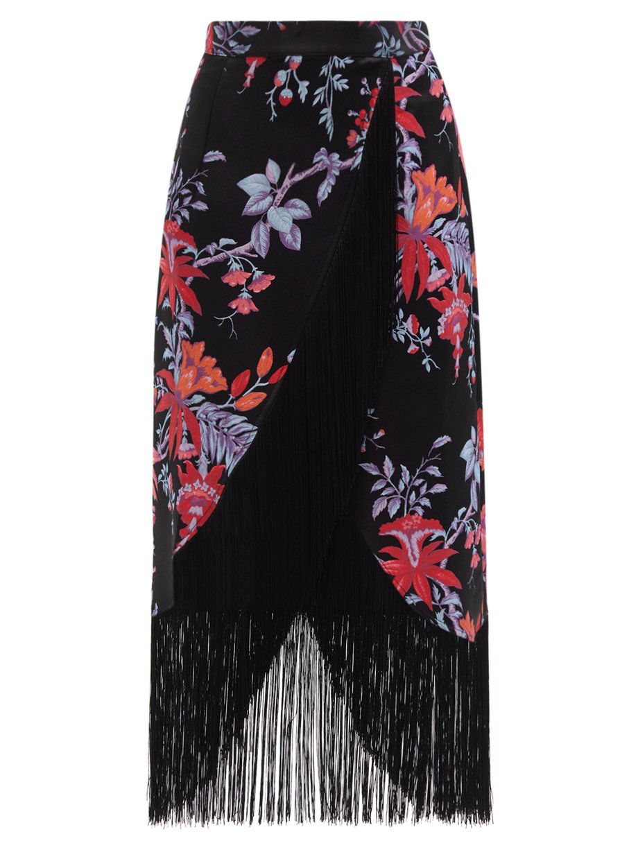 Black El Pareo fringed floral-jacquard skirt | Taller Marmo ...