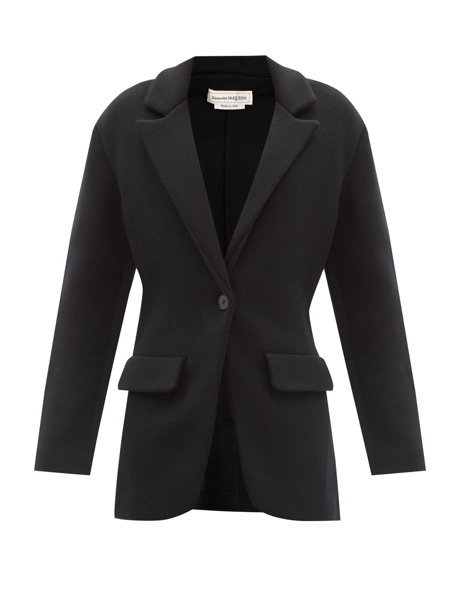 Black Knitted wool-blend single-breasted blazer | Alexander McQueen ...