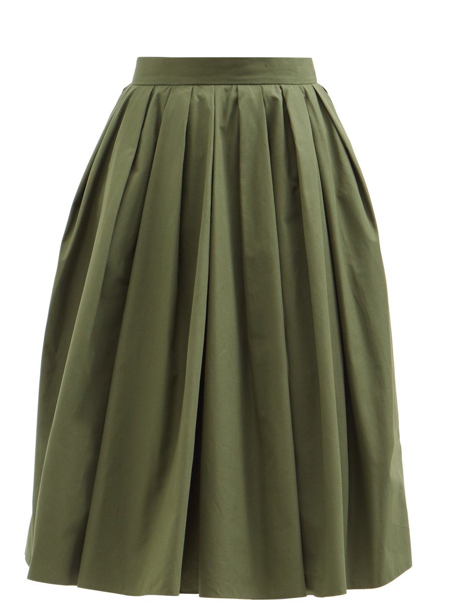 Green Pleated cotton circle skirt 