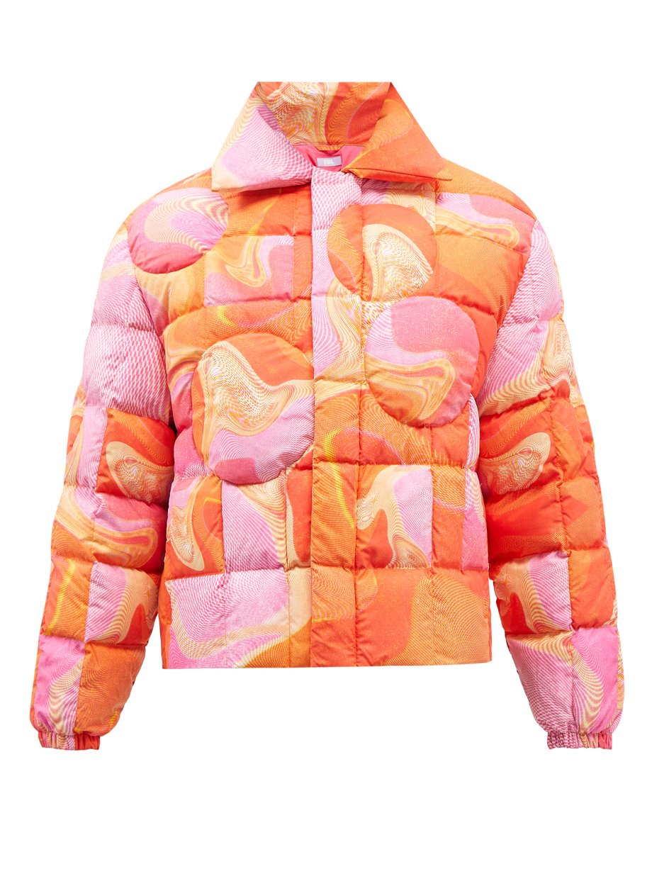 ERL Pink Swirl-print panelled quilted down jacket | 매치스패션, 모던 럭셔리 온라인 쇼핑