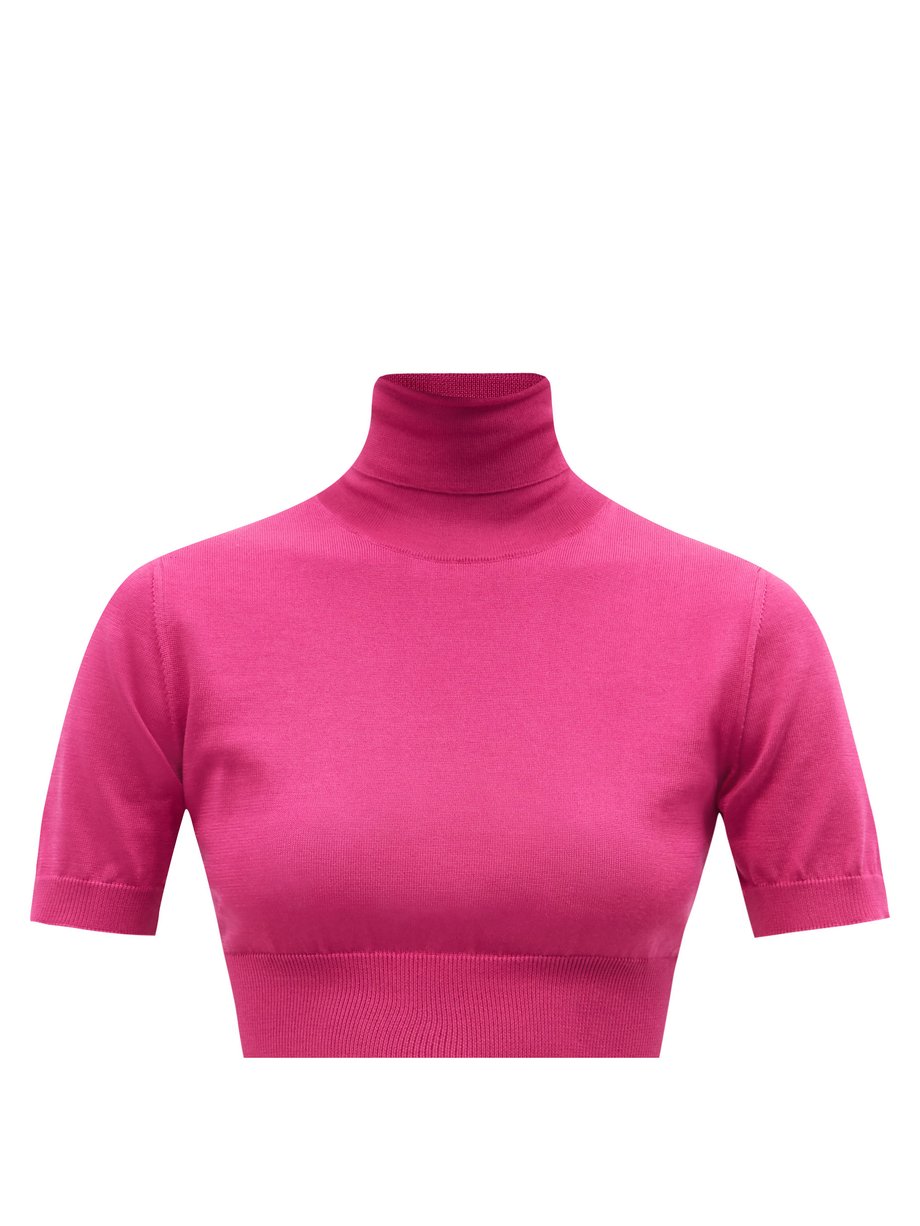Pink Roll-neck silk cropped sweater | Dolce & Gabbana | MATCHESFASHION US