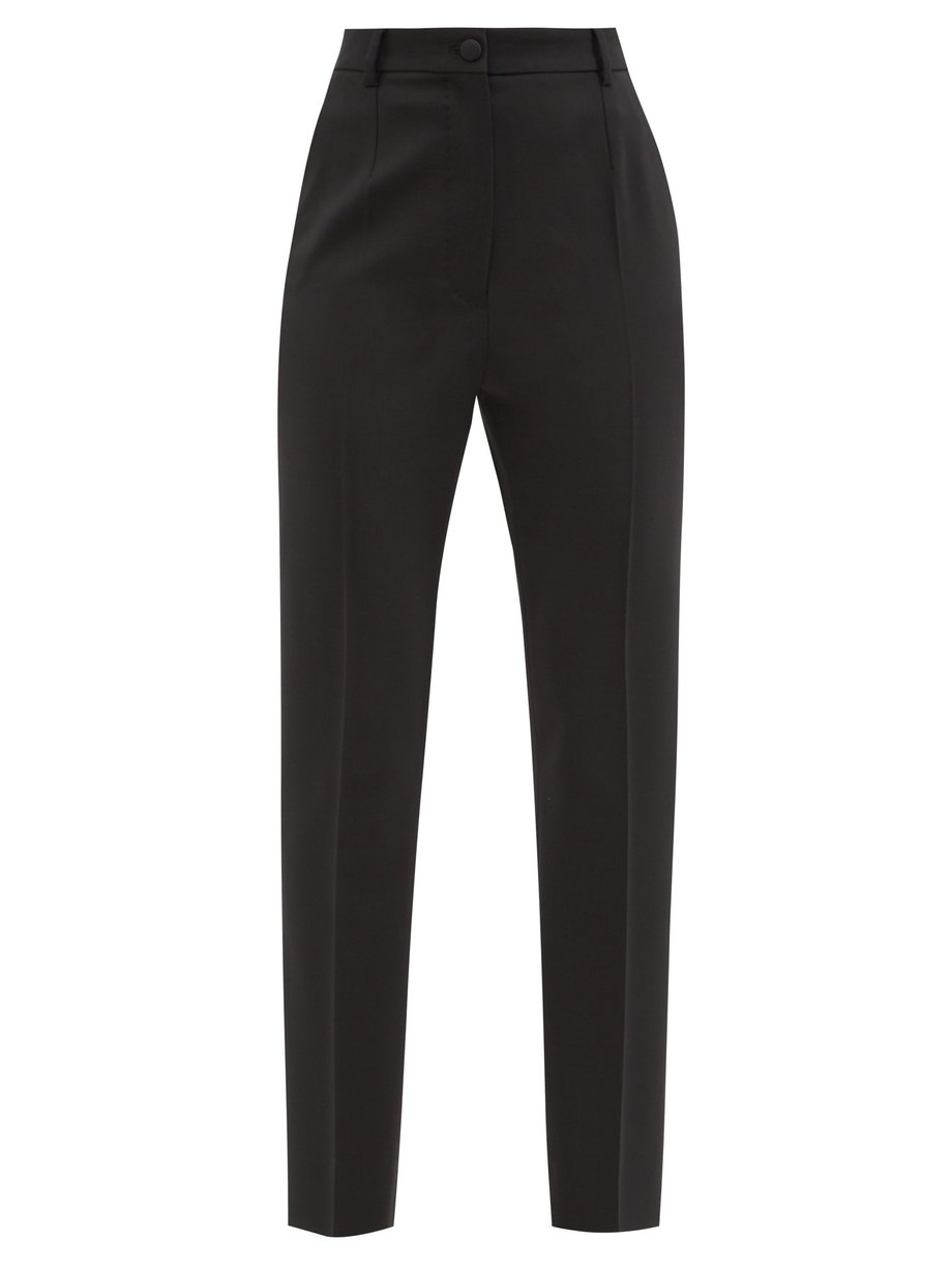 Black High-waist virgin wool-blend trousers | Dolce & Gabbana ...