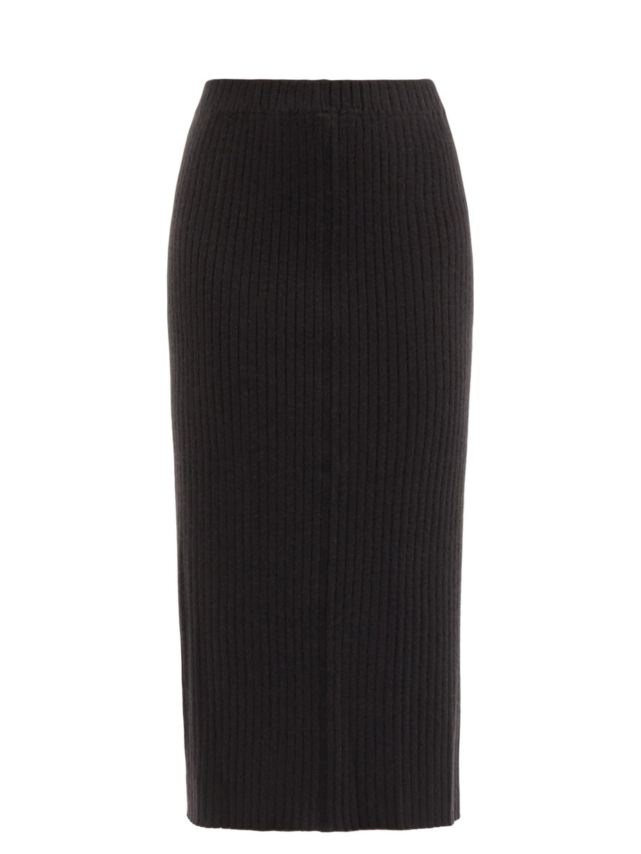Brown Ribbed cashmere midi skirt | Allude | MATCHESFASHION UK