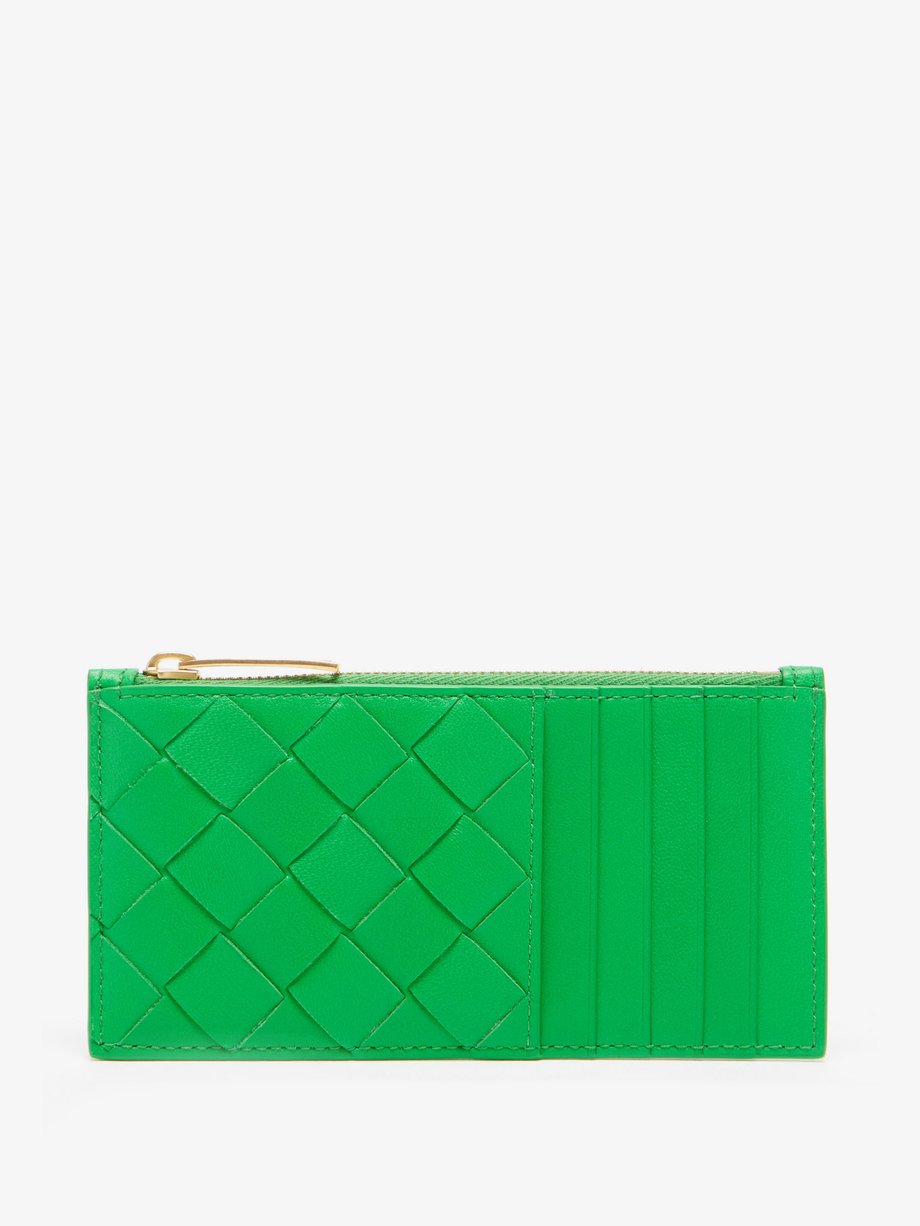 Green Zipped Intrecciato leather cardholder | Bottega Veneta ...