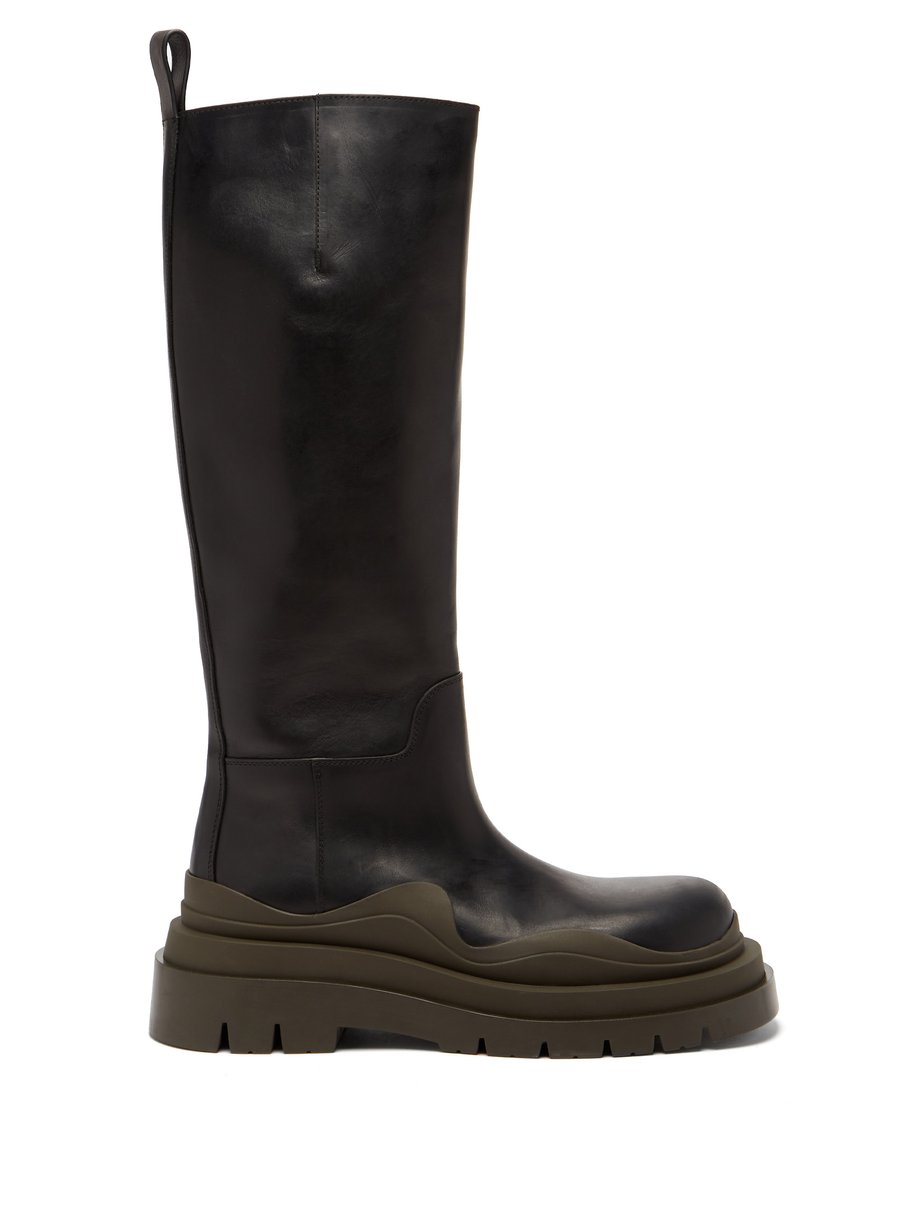 Black Tire lug-sole leather knee-high boots | Bottega Veneta | MATCHESFASHION UK