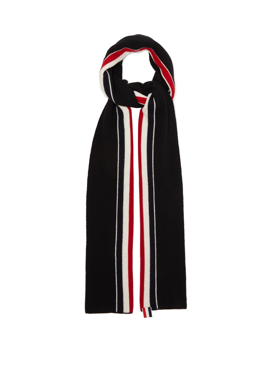 Black Tricolour-intarsia merino-wool scarf | Thom Browne