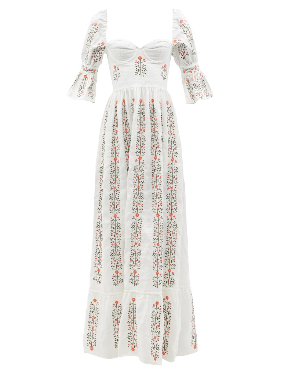 White Cedro Floral-embroidered Linen Maxi Dress Agua By Agua Bendita Matchesfashion Uk