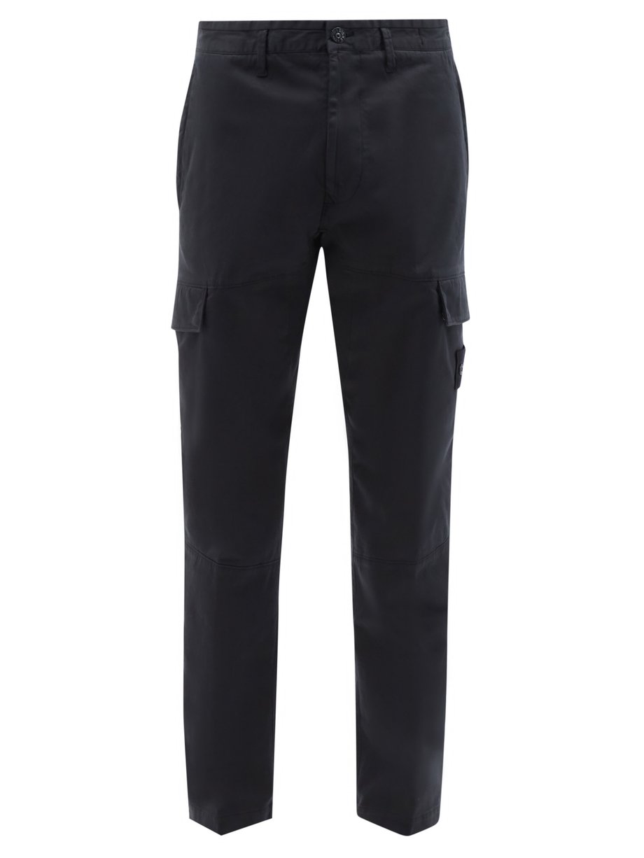 Navy Logo-pocket cotton-blend twill cargo trousers | Stone Island ...