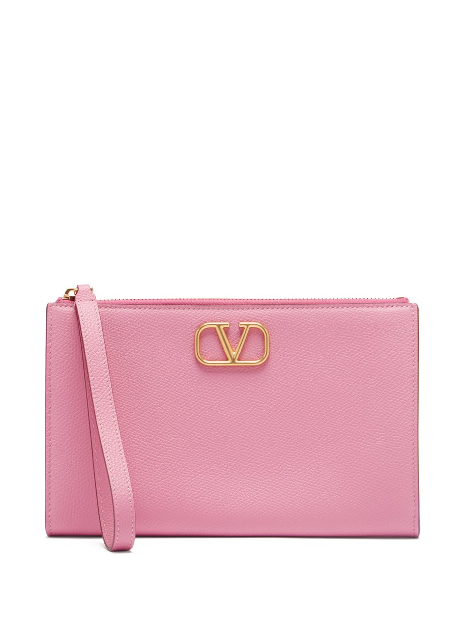 Pink V-logo grained-leather pouch | Valentino | MATCHESFASHION US