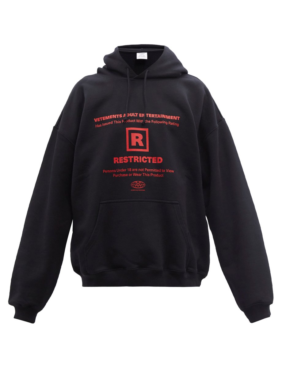 Black R-rated logo-print cotton-blend hooded sweatshirt | Vetements ...